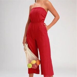 Lulu’s Sunlight Special Embroidered Strapless Jumpsuit